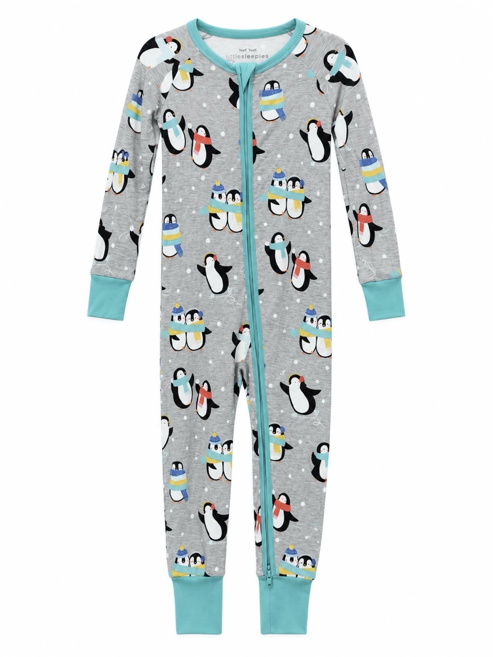 Little Sleepies Penguin Bamboo Zippy Pajamas Size 3T Gray Teal